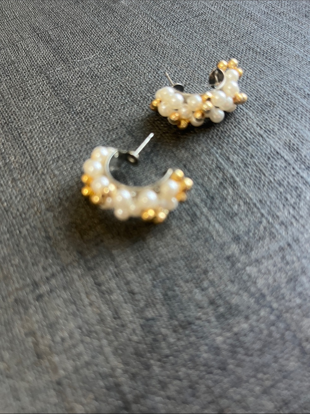 Pearl and Gold Accent Half-Hoop Earrings